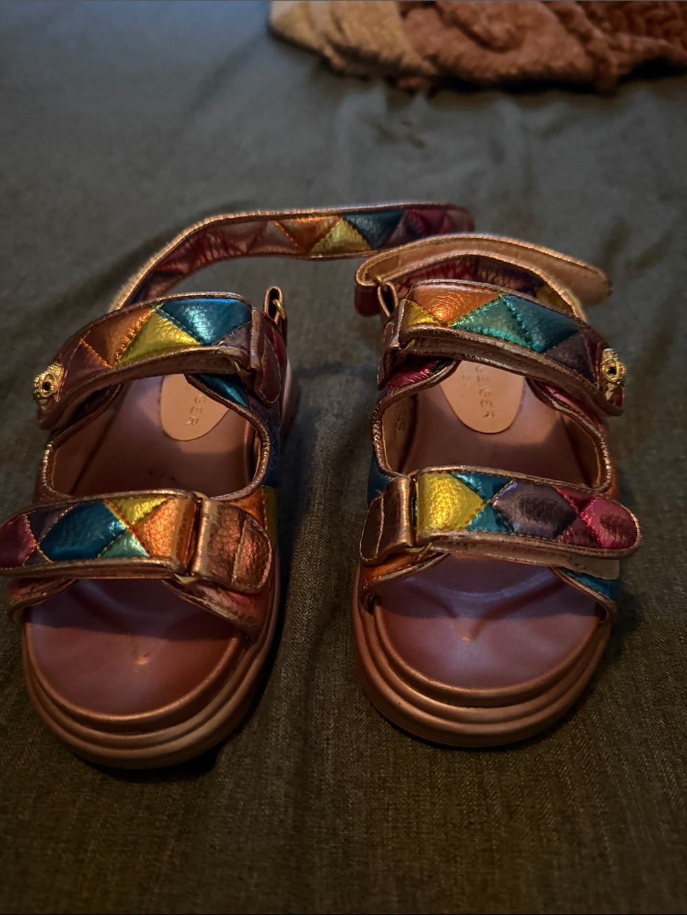 Kids Metallic Multi-Color Quilted Sandals - Rainbow